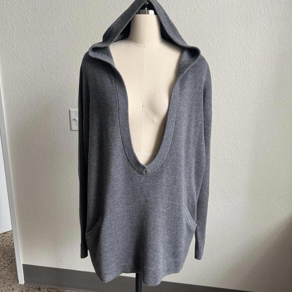 Worth  Wool Cotton Knit Pullover Poncho Sweater Sleeveless Open Hooded Sz Large